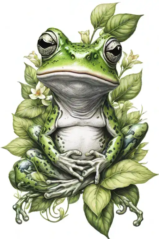 A Frog Meditating In A Peaceful Garden Surrounded By Nature Elements