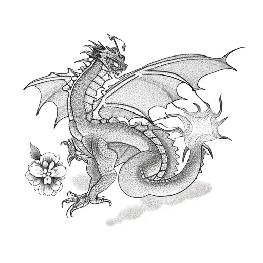 Dragon With Japanese Cherry Blossoms Surrounding It