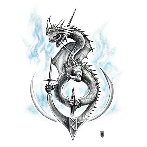 Medieval Warrior Killing Dragon