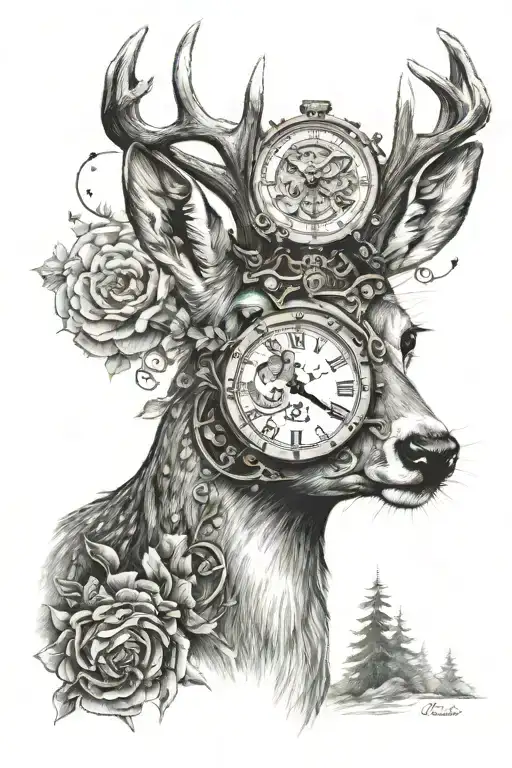 Deer With Clock In The Background