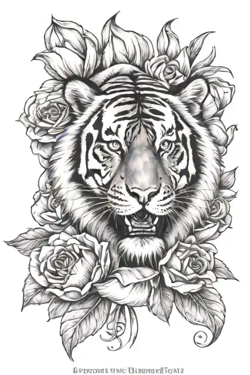 Tiger And Tulip Petals Instead Rose Put A Skull