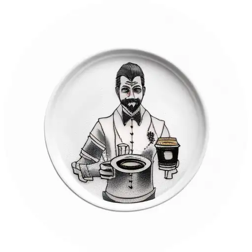 Waiter Holding A Tray With Coffee And Beer