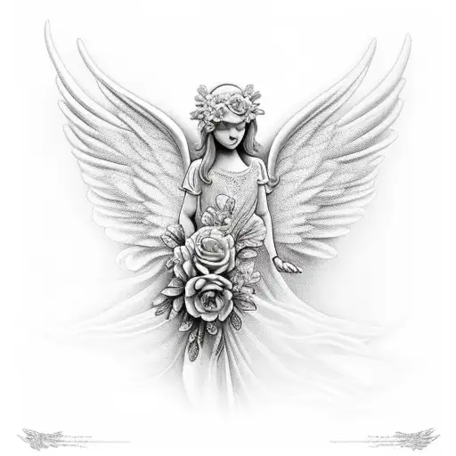 Angel With Cross And Gardenia Flower
