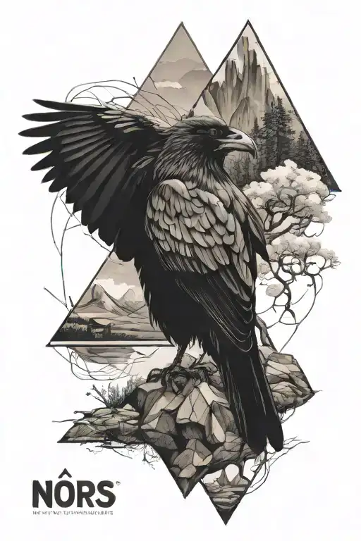 Nors Crow With A Landscape Inside Triangle