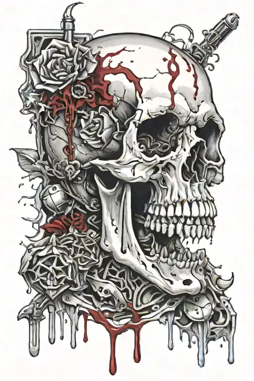 Skull Bullets And Blood Dripping