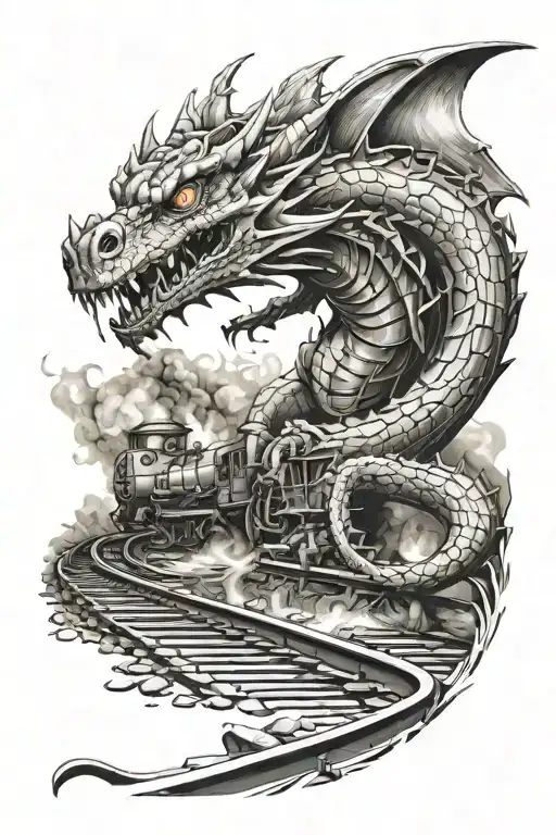 Train Tracks Fire Breathing Dragon