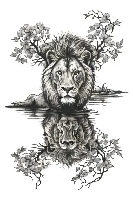 Lion Reflection In A Lake