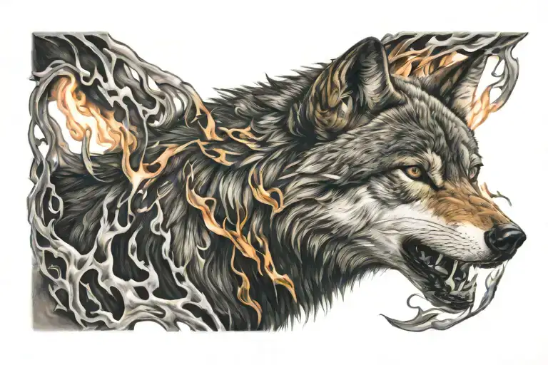 Wolf And Fire Flames