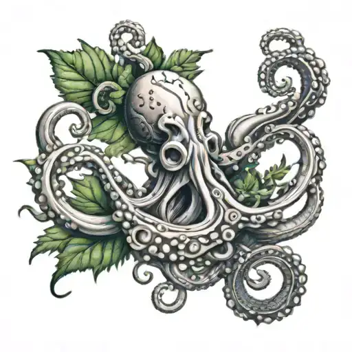 Anchor With Sea Weed Leaf Intertwined And Octopus Arm