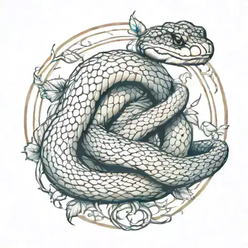 Two Snakes Wrapping Around A Circle Vine Wrapping