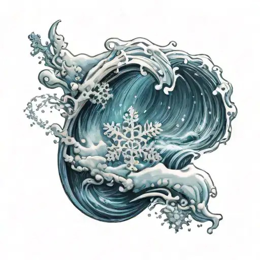 Snowflake Floating In Ocean Wave Crashing