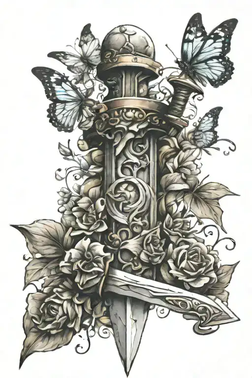 Sword In A Stone With Butterflies On The Hilt