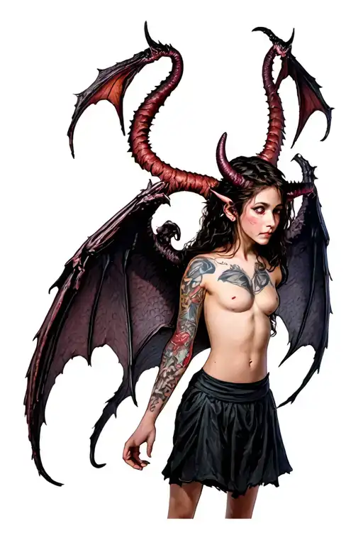 Girl Demon With Big Demon Wings Spread Out