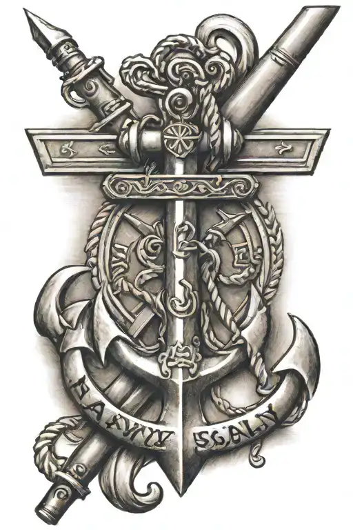 Navy Anchor With Army Cavalry Scout Sword