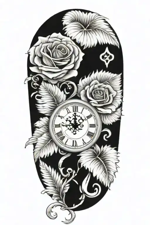Rose Clock Tribal Silver Fern