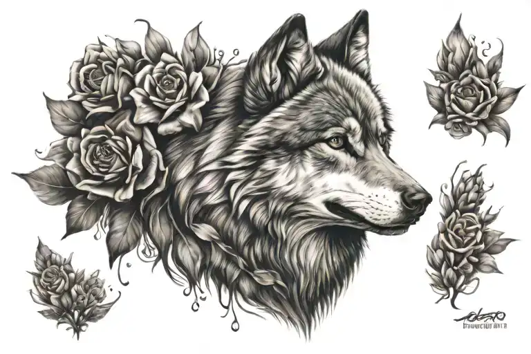 Wolf And Flowers