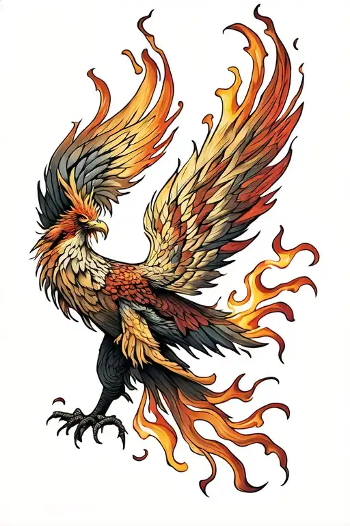 Phoenix In Flames With Black Background Right Arm Sleeve