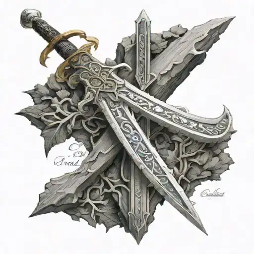 Norsil Sword On A Background Of White Gondor Wood With Inscriptions In Orcish Language