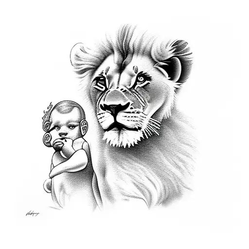 Lion And A Baby Lion