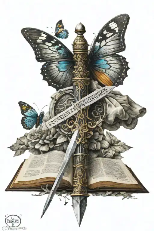 Sword In A Stone With Butterflies On The Hilt And A Bible Verse On The Stone