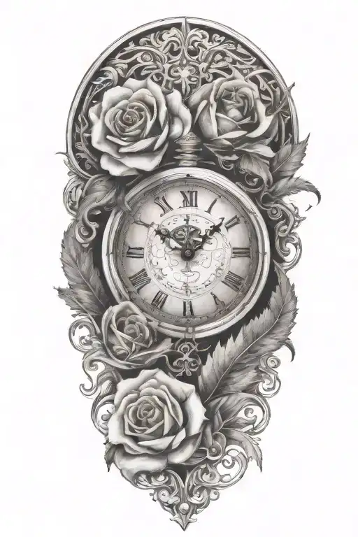 Rose Clock Tribal Silver Fern