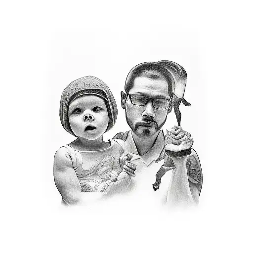 Shadow Family Tattoo With Mother And Two Kids