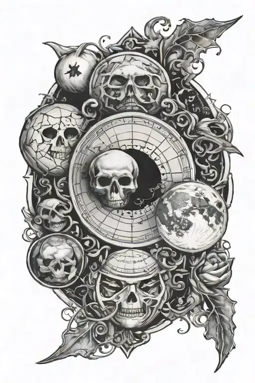 Halloween With Moon Phases Intertwined