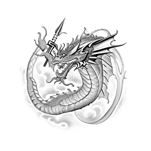 Dragon With Dagger And Poisonous Flowers