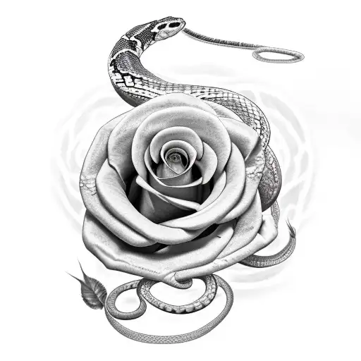 Snake Shedding Skin Wrapped Around Long Stemmed Rose