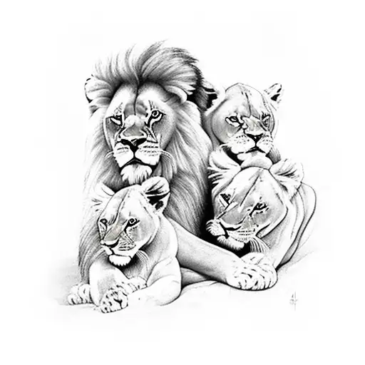 Lion With 3 Baby Lions