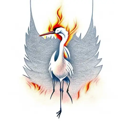 Crane Bird With Forest Fire