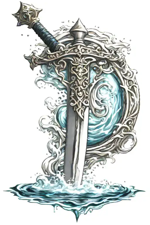 Thin Sword Piercing Tol Of Heard Surrounded By Water