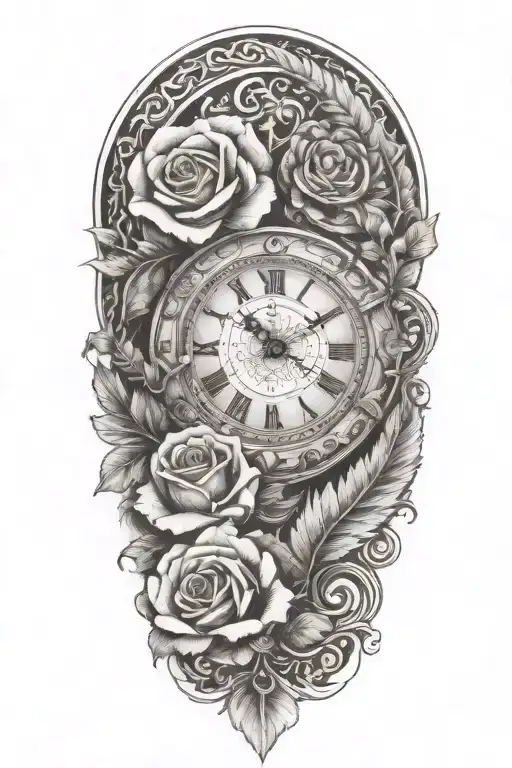 Rose Clock Tribal Silver Fern