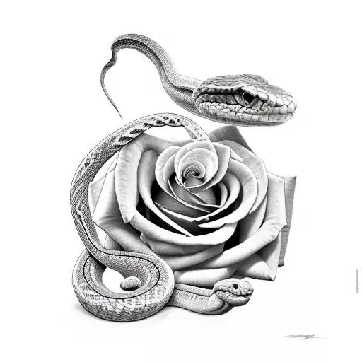 Snake Shedding Skin Wrapped Around Long Stem Of Rose