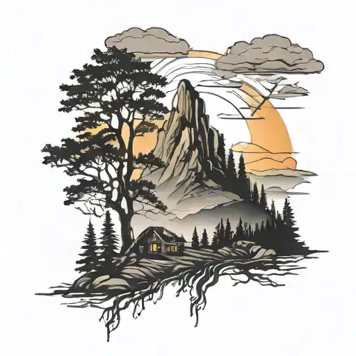 Silhouette Family Landscape Mountain Sunset Mayo