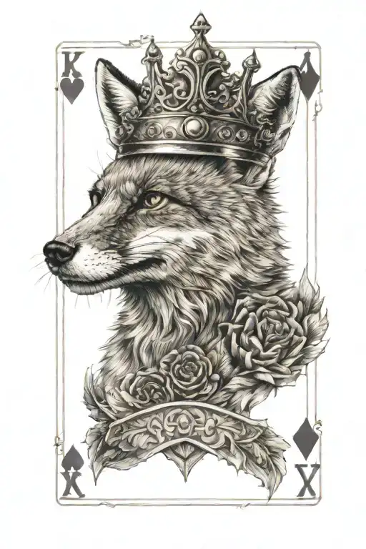 A Fox Wearing A Crown Holding Playing Cards Surrounded