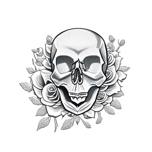 Skull With Flowers Going Throughout Its Mouth And Eyes