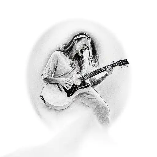 A Realistic Portrait Of A Famous Evangelical Musician Playing The Guitar On A Beach Background