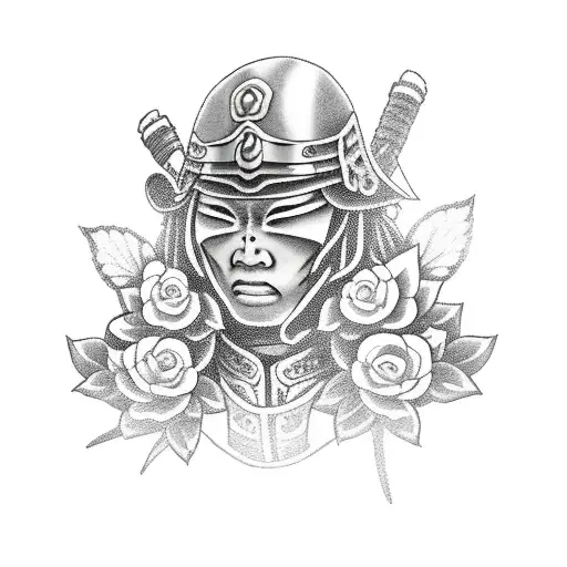 Japanese Warrior With Roses