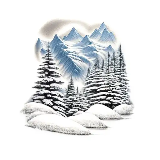 Mountain Scene With River And Trees