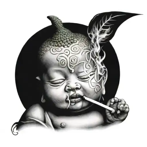 Evil Baby Buddha Smoking Weed