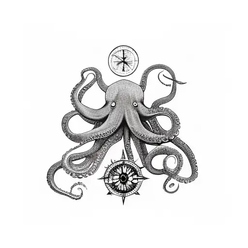 Octopus Holding A Compass