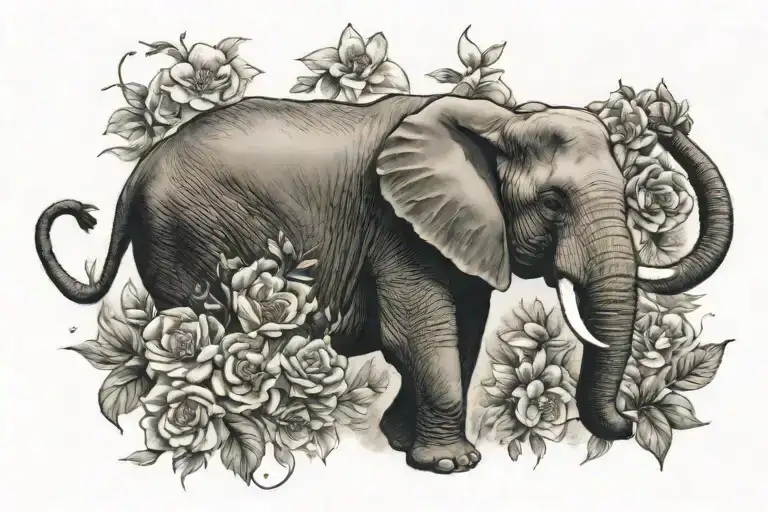 Elephant And Flowers
