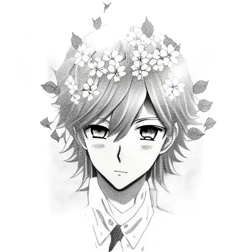 A Realistic Portrait Of A Popular Anime Character With Cherry Blossoms Falling Around Them