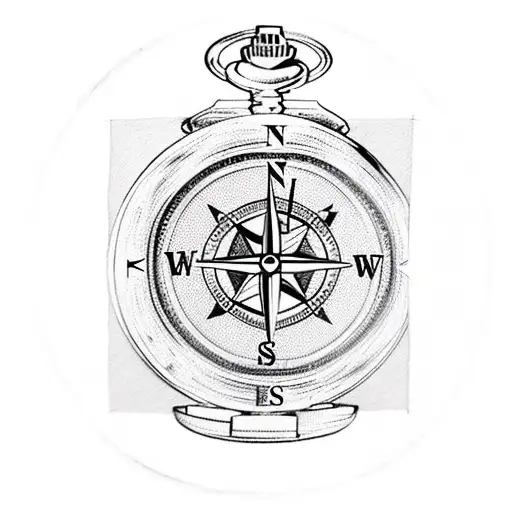 Compass And Pocket Watch Together With Arrow Going Through It