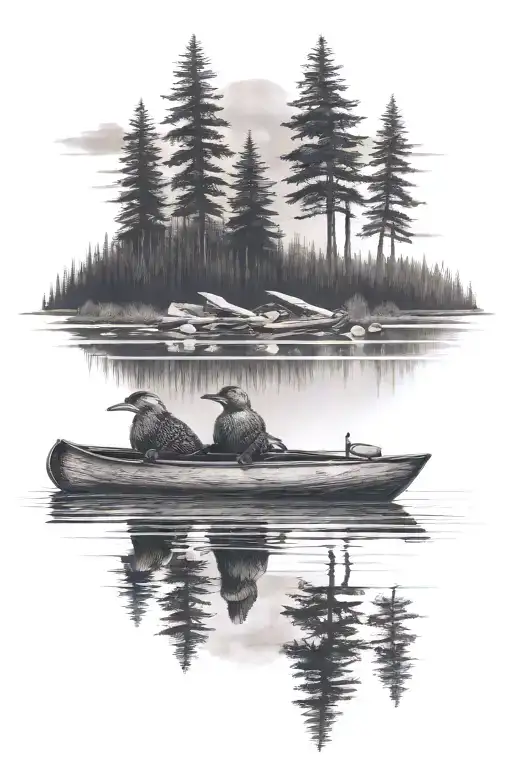 Boundary Waters Minnesota Loons On A Lake With A Canoe And Nature Background With Sky