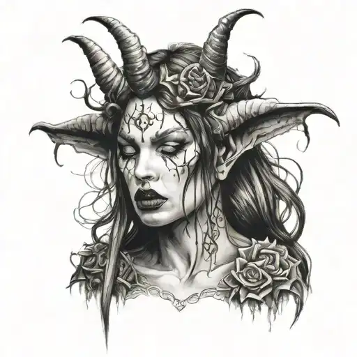 Angelface Woman Kissing A Devil Horns Black Back Ground