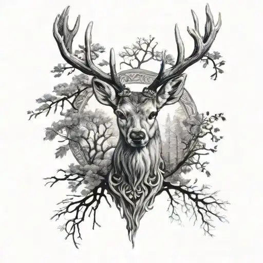 Celtic Deer Head And Trees