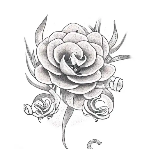 Snake With Aster Flowers And Orchids