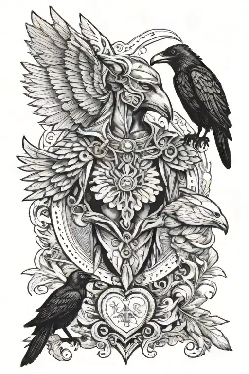 Anubis Weighing Heart And Feather With A Raven Flying Over